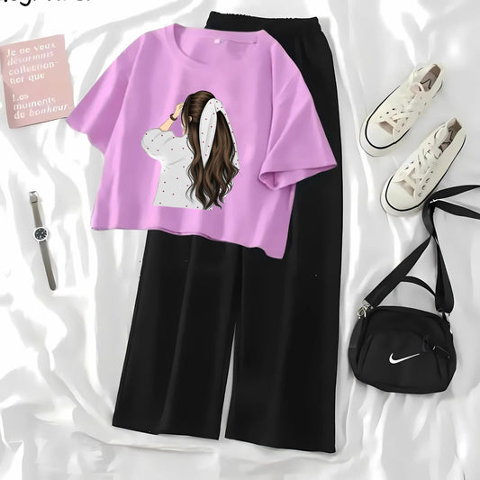 Summer High Quality Printed Crop top and Black Flapper Suit