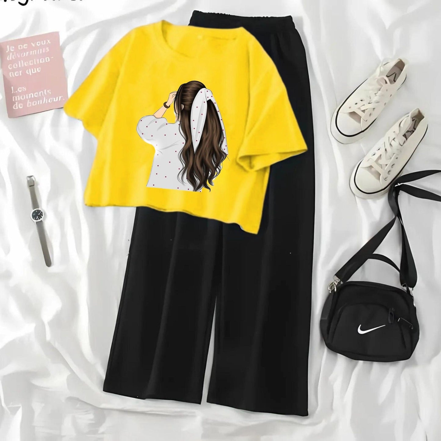 Summer High Quality Printed Crop top and Black Flapper Suit