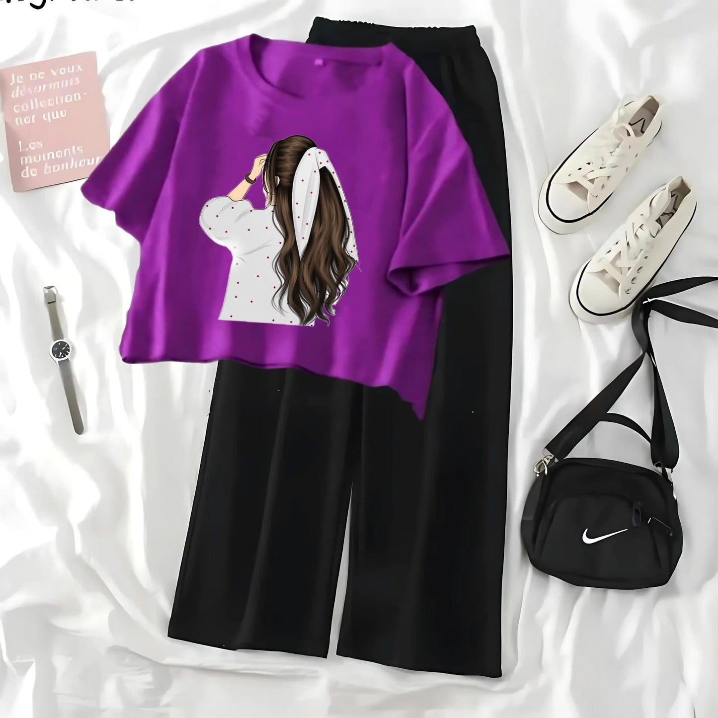 Summer High Quality Printed Crop top and Black Flapper Suit