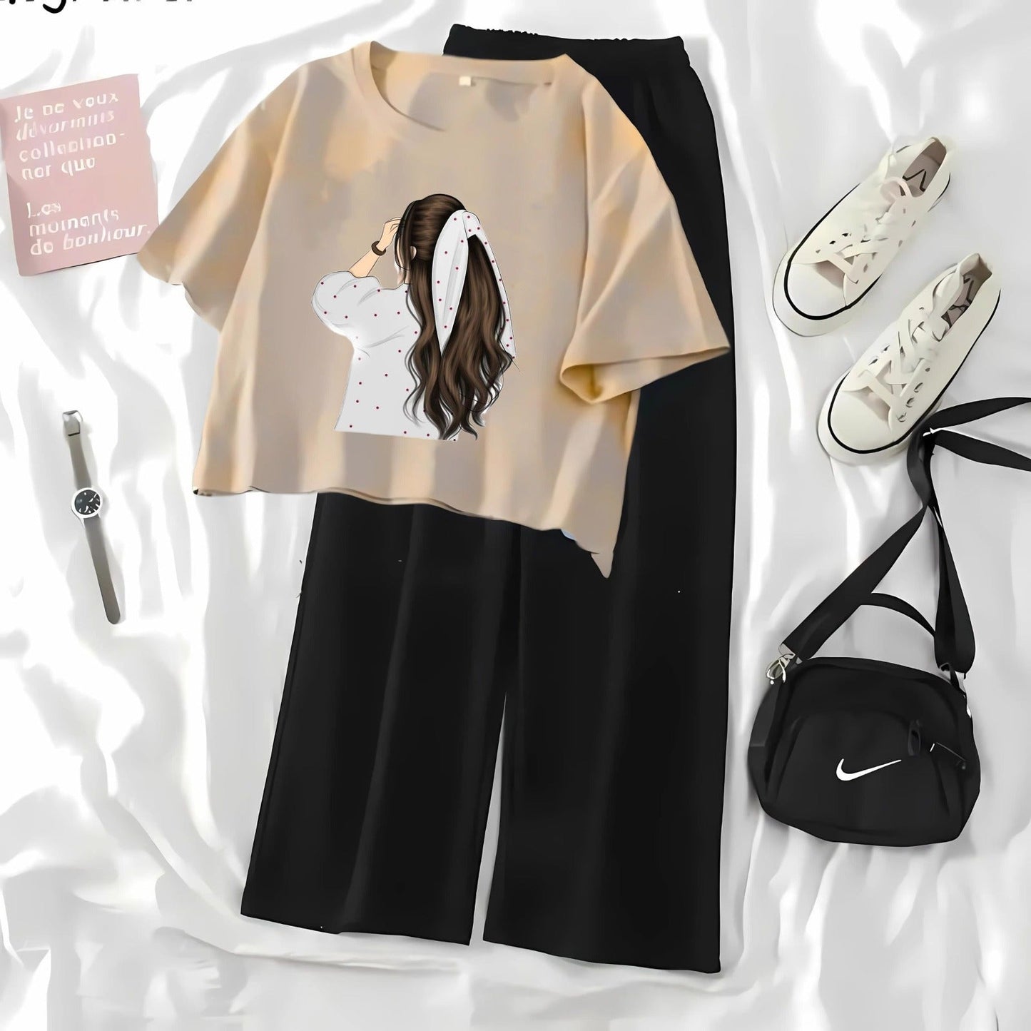 Summer High Quality Printed Crop top and Black Flapper Suit