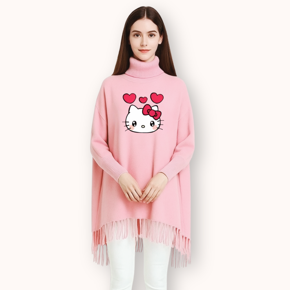 FashionPoint-Butterfly Heart Printed Winter Collection Girls Fleece Shoal Poncho For Girls & Women
