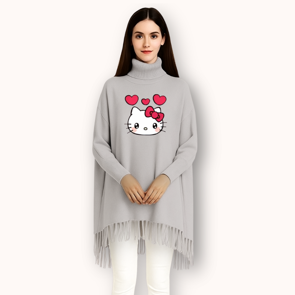 FashionPoint-Butterfly Heart Printed Winter Collection Girls Fleece Shoal Poncho For Girls & Women