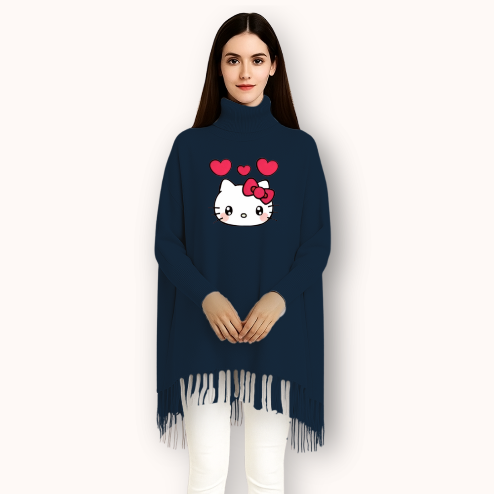 FashionPoint-Butterfly Heart Printed Winter Collection Girls Fleece Shoal Poncho For Girls & Women