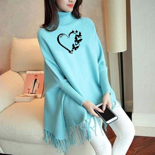 FashionPoint-Butterfly Heart Printed Winter Collection Girls Fleece Shoal Poncho For Girls & Women